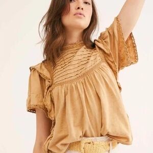 Free People Le Femme Ruffled Top in Sandstone